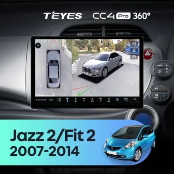Штатная магнитола Teyes CC4 Pro 360 8/128 Honda Jazz 2 GG (2007-2014) Правый руль (11")